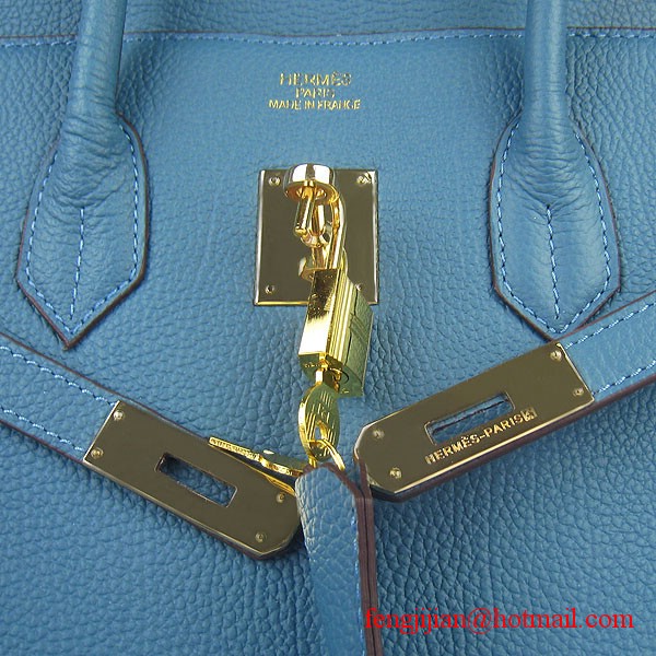 Hermes Birkin 35cm Tendon Veins Leather Bag Blue Gold Hardware